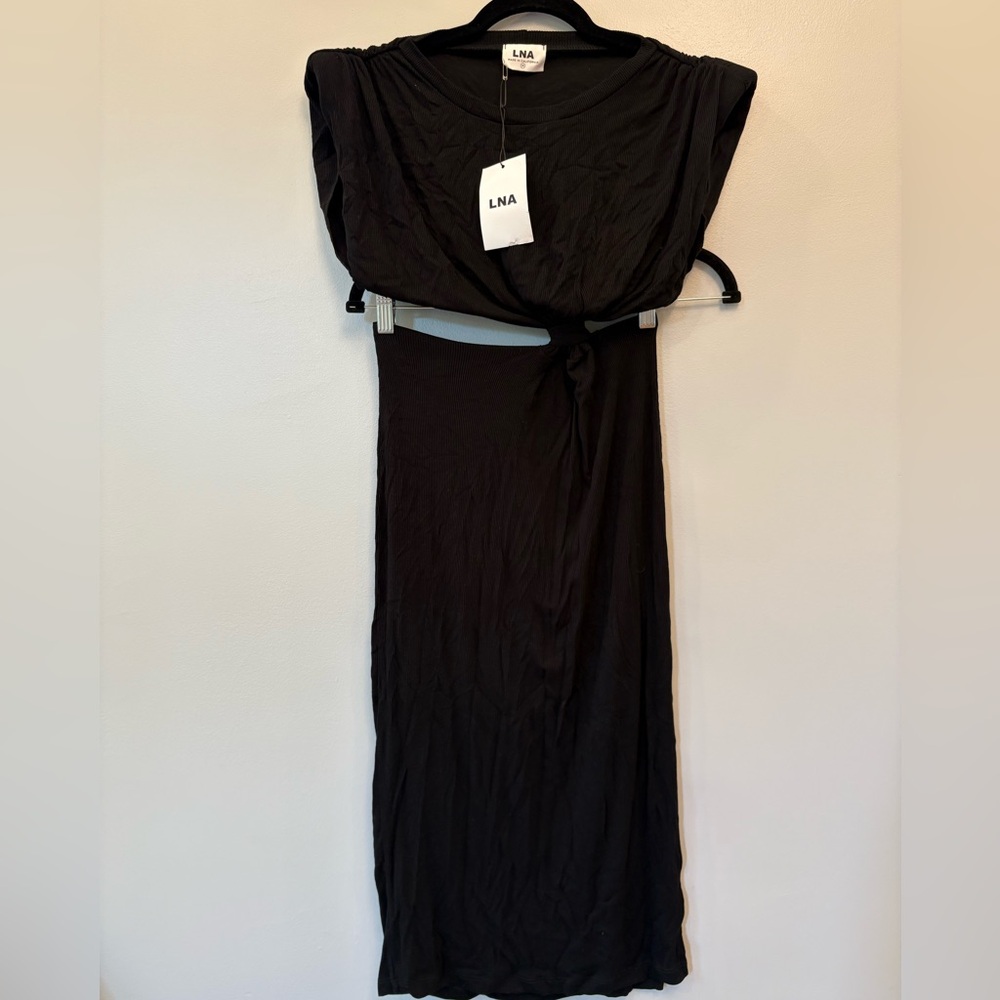 LNA Black Ribbed Asymmetrical Cutout Dress (Size M) NWT